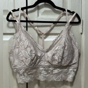 Aerie Eyelash Lace Padded Plunge Bralette in Nude